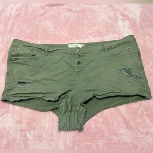 Torrid distressed olive denim short shorts
